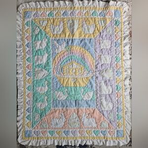 Vintage Noah's Ark Crib Blanket Farm Animals Bunny Duck Sheep Chicken 44"x36"